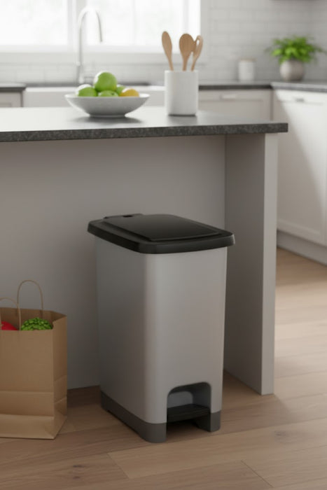 punkto. 40L Tretmülleimer mit Deckel – Slim Design – BPA-freier Kunststoff – Anthrazit mit schwarzem Deckel – Abfalleimer mit Fußpedal & Beutelhalterung für Küche, Bad & Büro